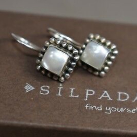 Silpada Sterling Silver and Pearl Button Frame Earrings on French Wire - Picture 4 of 8